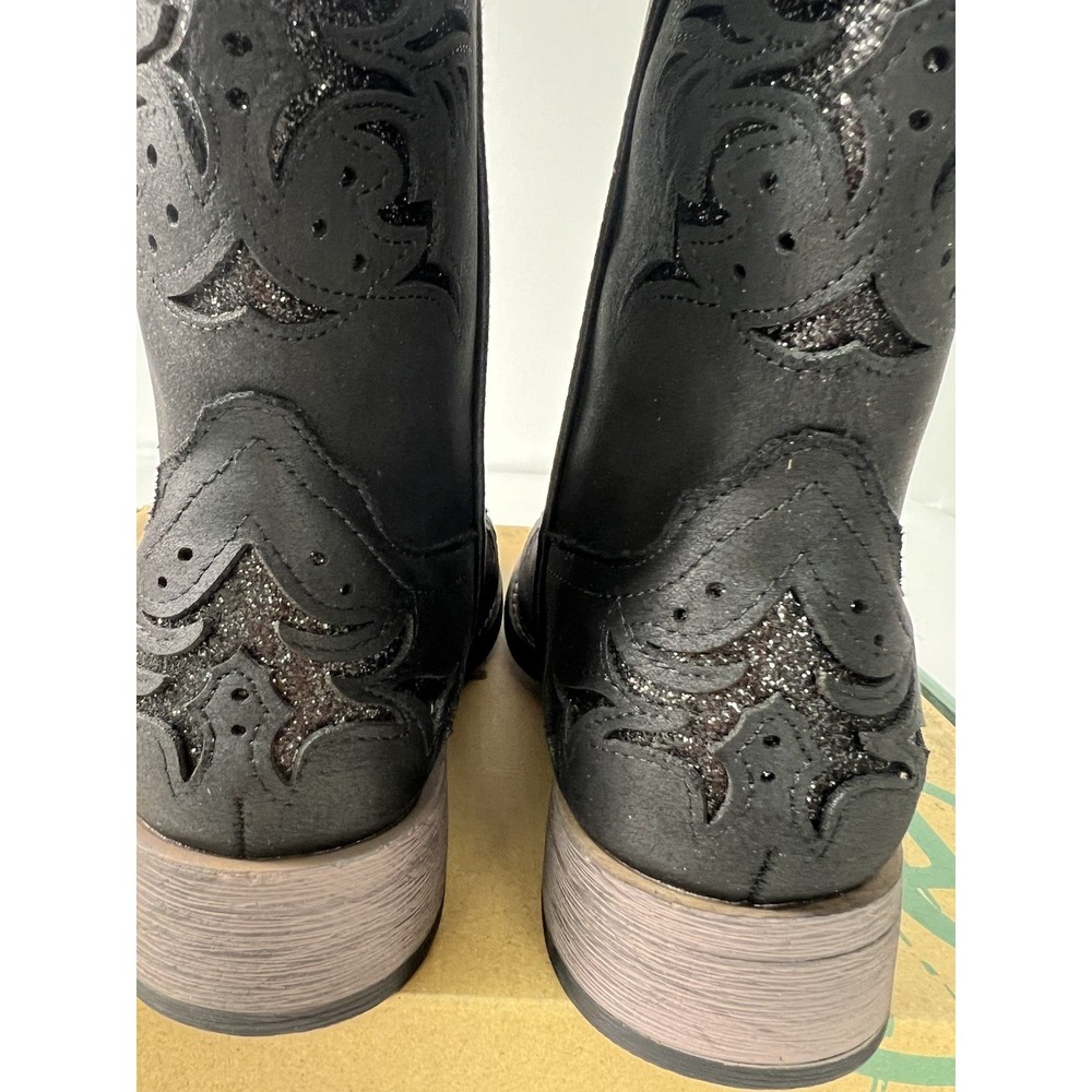 ROPER WOMEN'S KENNEDY BLACK WITH GLITTER INLAY WIDE SQUARE TOE COWBOY BOOTS Sz 9 - Picture 7 of 11